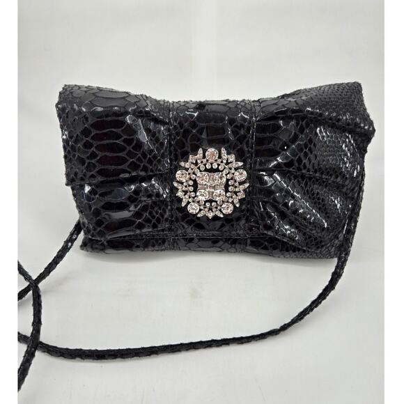 Glam Hollywood Ruffle Evening Rhinestone Brooch IMAN Global Clutch Purse - Picture 1 of 16